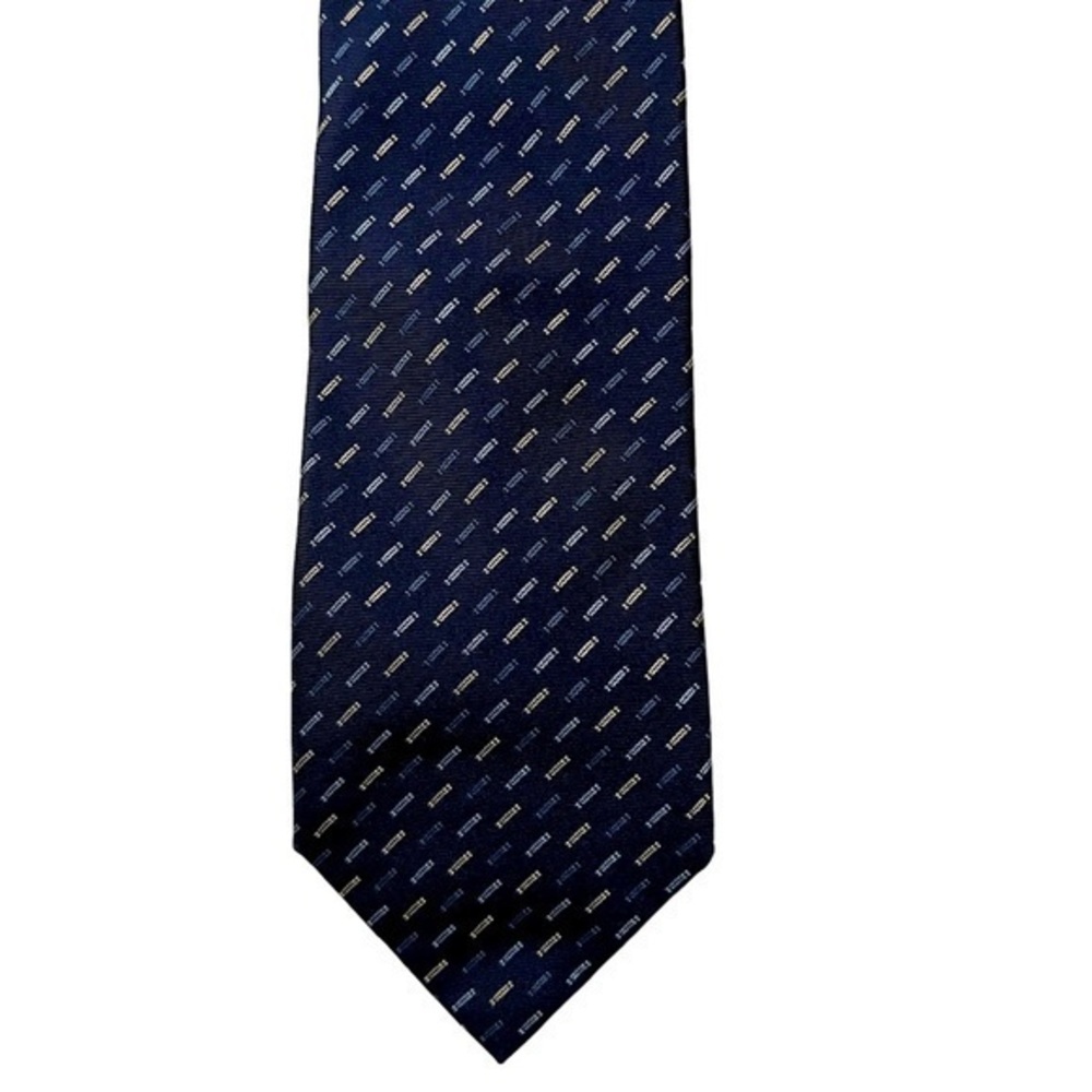 LUCIANO BARBERA Navy Blue All Silk Geometric Dash Print Designer Tie